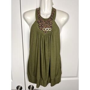 Linda Segal Y2K Chain Halter Tank Size Small Green Club Top